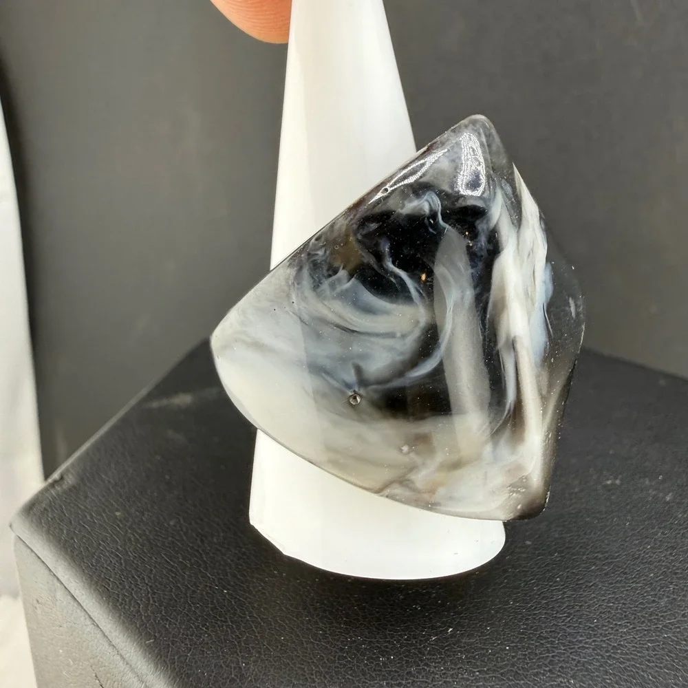 Vintage Resin Statement Ring Black White Marbled Chunky Geometric Size 10.5